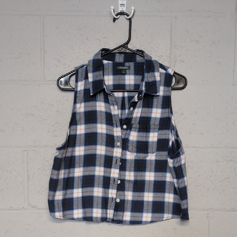 Plaid Sleeveless Button Down Flannel Oversized Loose Fit Size Large, Cabincore